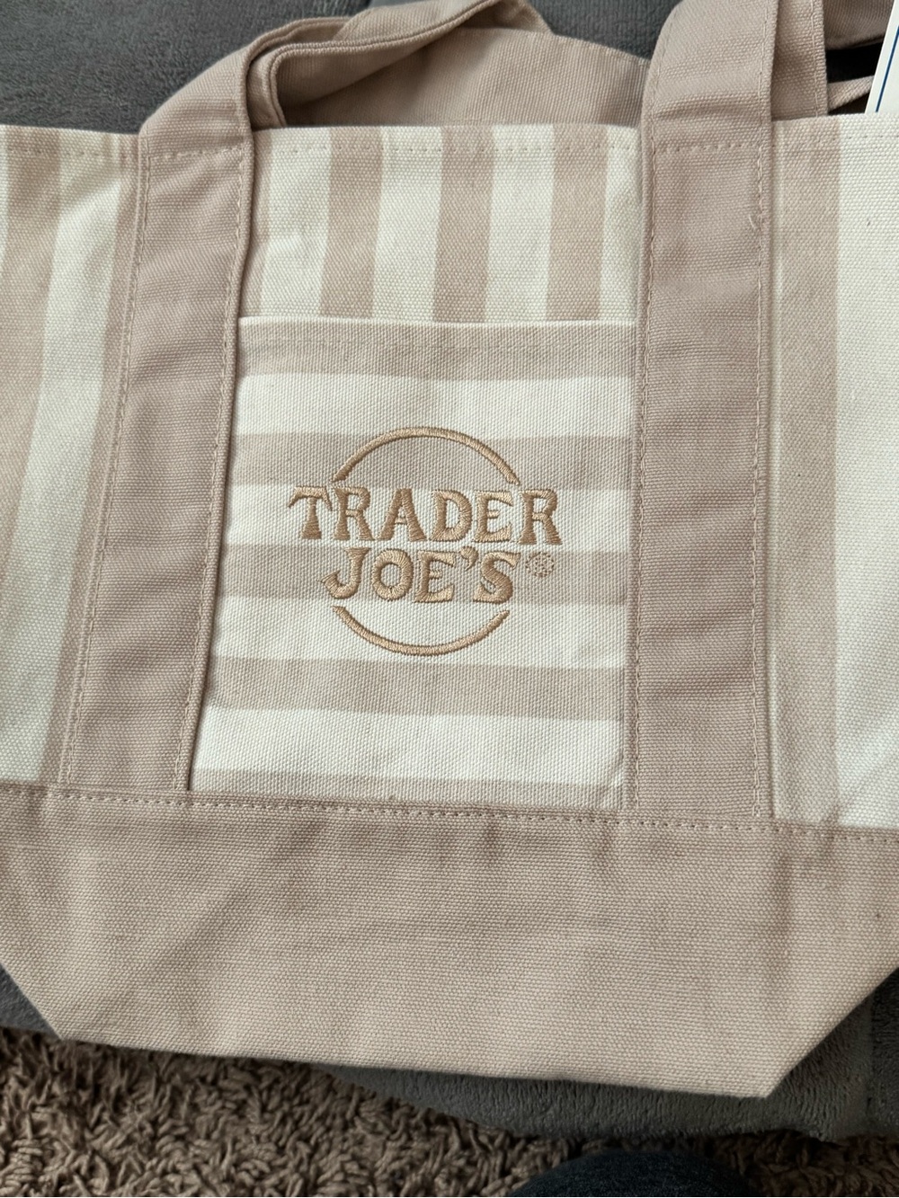 Trader Joe's Beige Stripe Canvas Tote Bag